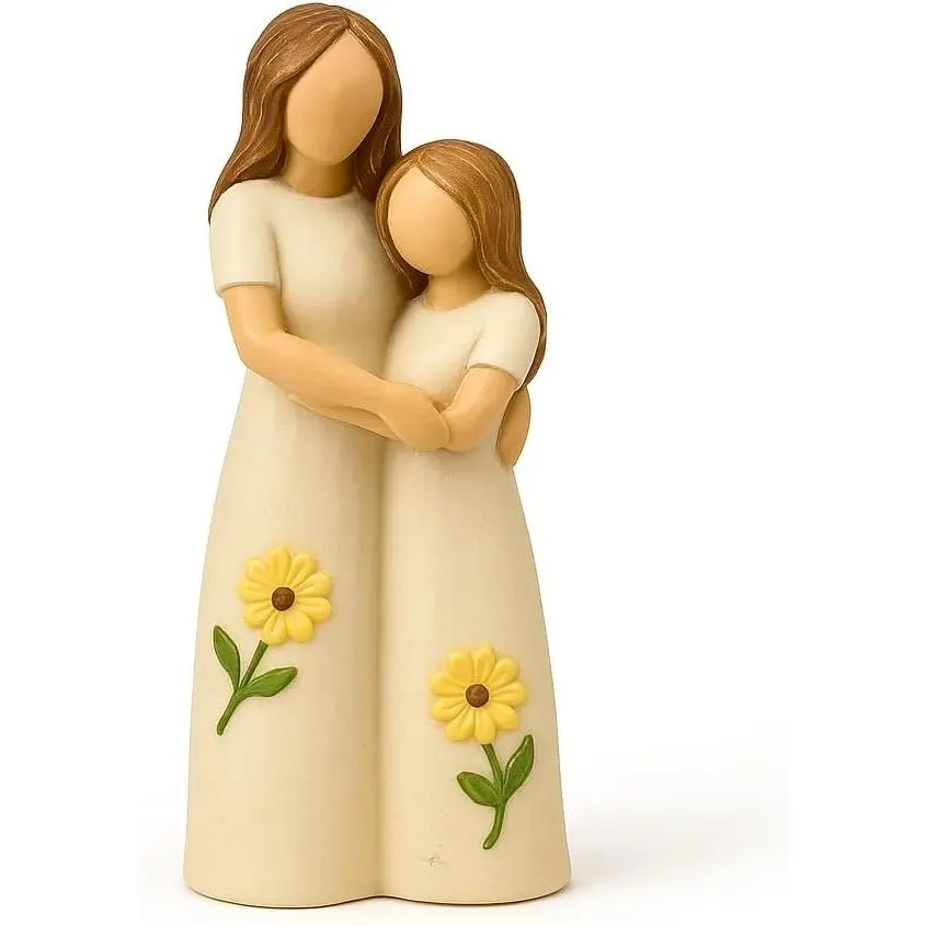 Mother Daughter Figurine - Hand-Painted  Hugging Statue,   Decor Keepsake,  for Women, Birthday for Mom (Beige)