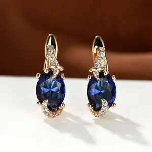 18K Gold-Plated Sapphire Earrings, DDES0068 Stylish Women'S Round And Oval Earrings