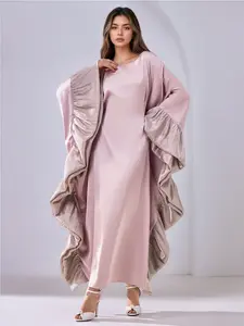 Elegant Muslim Women Batwing Sleeve Patchwork Long Dress, Fashionable Modest Clothing, Classy Modest Dresses, Perfect for Special Occasions