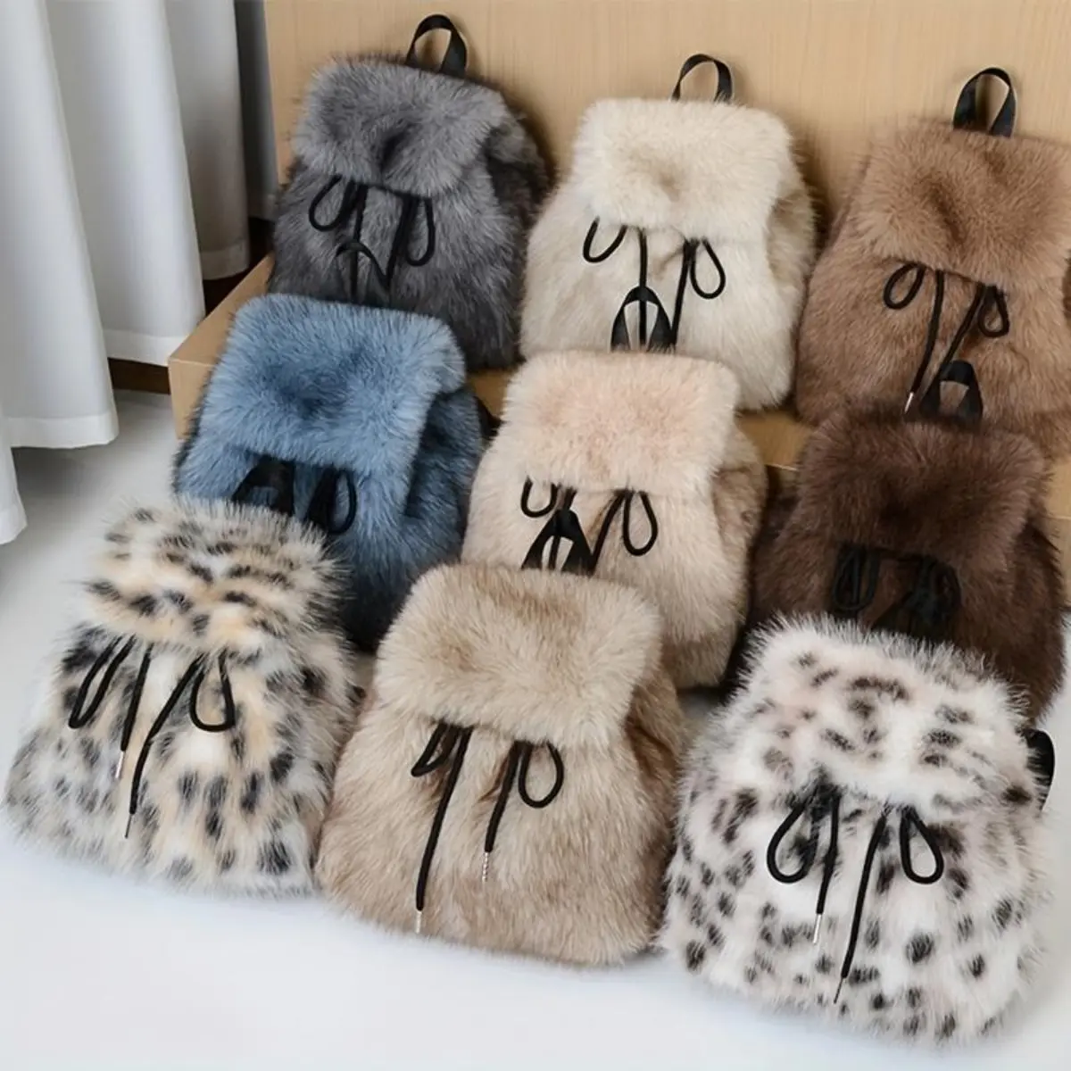 Faux Plush Cow Print Backpack, Stylish Casual Bag for Her with an Adjustable Shoulder Strap and Oxford Cloth Details