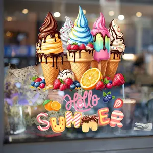 Simulation Fruit Ice Cream Glass Sticker, Pet Static Adhesive Film, No Residue, Self-Adhesive Removable, Reusable, Dual-Sided Visible