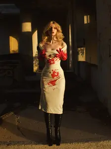 WHITE 1960S HALLOWEEN BLOOD PENCIL DRESS Fit Womenswear Vibe Ruched Medium Fabric Fit Vibe