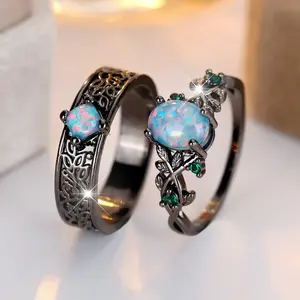 Couple's rings, unique blue artificial gemstone engagement rings, fashionable engagement rings, artificial zircon rings, personalized rings for men Synthetic Moissanite Anniversary
