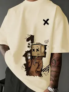 Men's Round Neck Short Sleeve Fitted Graphic T-Shirt Long, Casual Aesthetic Fashion Streetwear, Outdoor Sports Campus Style, All Seasons
