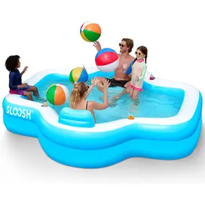 Inflatable Pool for Family with Seats, 120" x 101" x 26" Full-Sized Blow Up Durable Thickened Above Ground Pool with Backrest Cup Holders, Swimming Pools for Backyard Summer Water Lawn, Blue