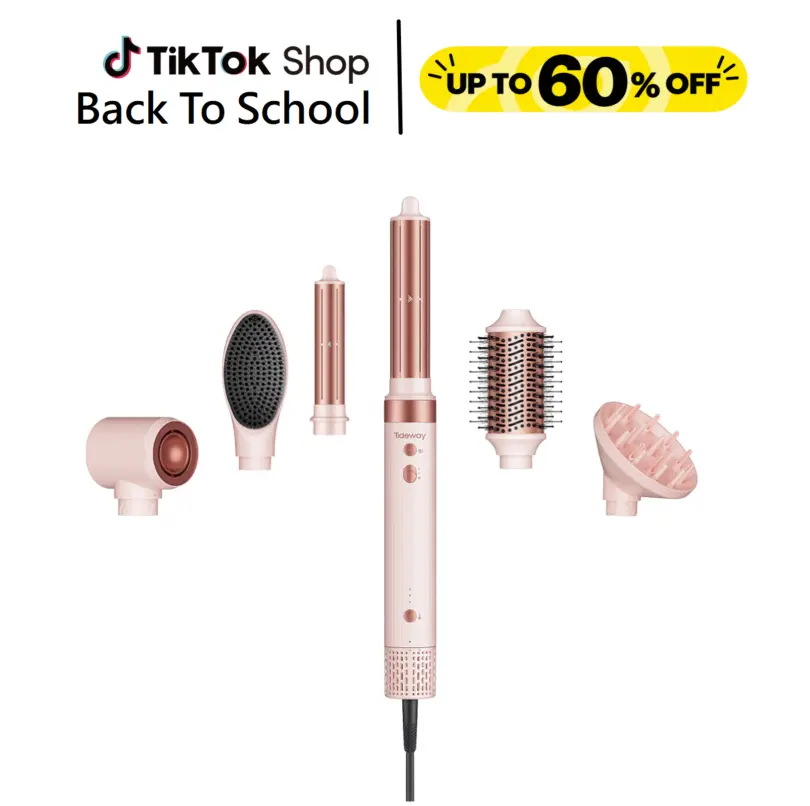 Tideway Prowaver 6-in-1 Ionic Hot Air Styler, Hair Dryer Brush with Auto Wrap Curlers for Smooth Blowout & Curly Hair Styles, Dual Voltage Travel Set, Gifts for Women, Beauty Products tiktokshopbacktoschool,back to school,back to school haul