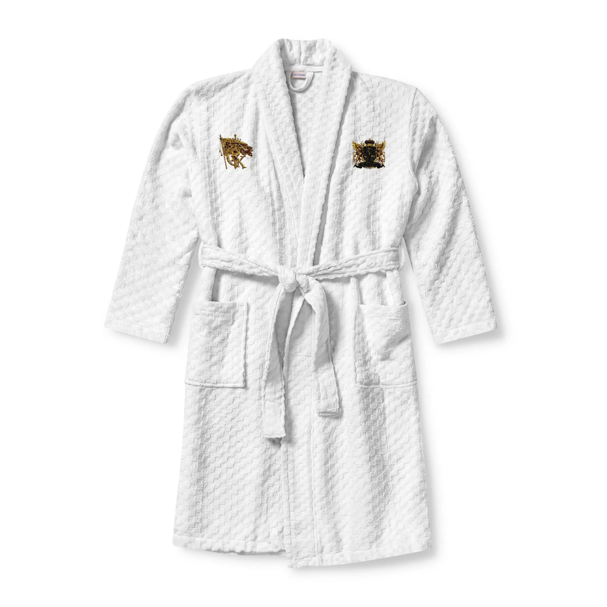 GODiQ Royal Kingdom™ Embroidered Terry Shawl Robe – Luxury Cotton Spa Bathrobe with Signature Crest | Premium Christian Monogram Hotel Robe | Unisex Adult Loungewear
