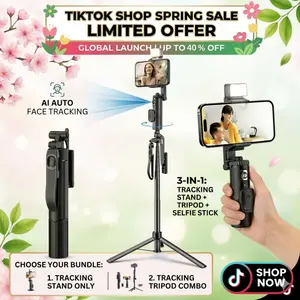 AI Auto Face Tracking Tripod with 63" Selfie Stick Tripod | Smart Face Tracking Phone Holder with LED light for TikTok Live & Vlogging | Gesture Control & Bluetooth Remote | Perfect for Content Creator | Gift for Boy & Girl Friend | Spring Glow Up