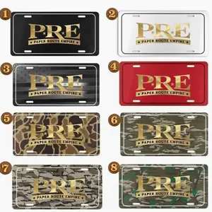 Paper Route Empire PRE License Plate, Gold Style Vanity Auto Tag