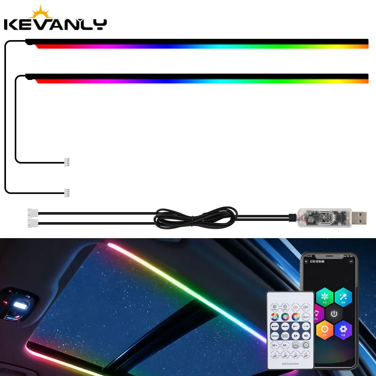 Car Sunroof Neon Light RGB Roof Atmosphere Light LED Ambient Light APP Symphony Control Car Panoramic Sunroof Decorative Light Led Lights For Car
