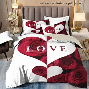 Rose Pattern Bedding Set, Including 1 Duvet Cover & 2 Pillowcases, Bedding Supplies for Home Bedroom Hotel, Duvet Cover Sets