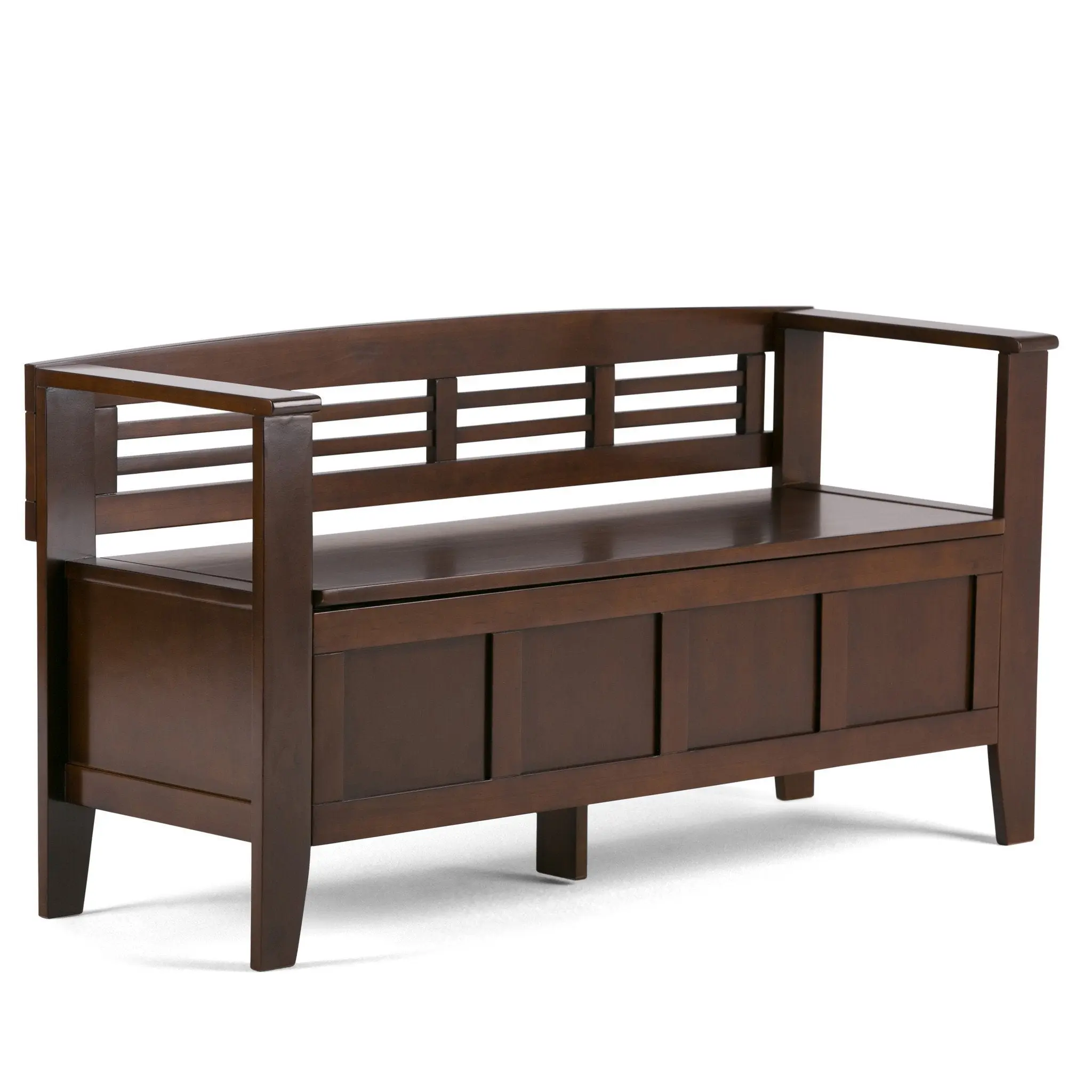 Adams Modern Contemporary Entryway Storage Bench - Modern Furniture with Solid Wood Horizontal Ladder, Lift-Up Seat, Dual Concealed Storage Compartments, 17" D X 48" W X 25.3" H, Rustic Finish, All Hardware Included, Assembly Required, Entryway Organizati