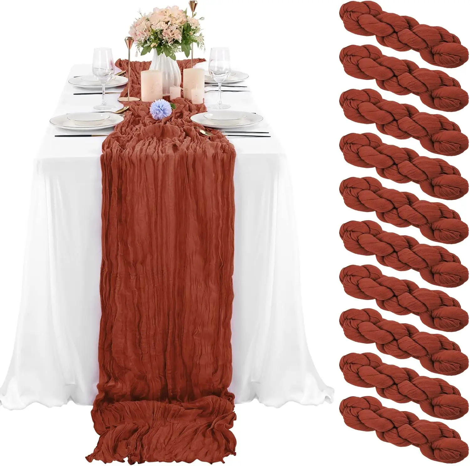 6 10 16 20 Pack Cheesecloth Table Runner 10FT, 35x120inch Gauze Cheese Cloth Table Runners for Wedding Reception Rustic Sheer Bridal Shower Birthday P