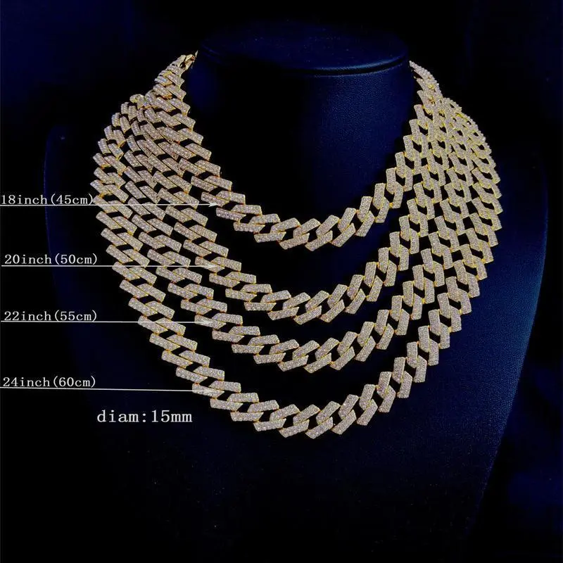 Moissanite 10MM Prong Cuban Link Chain Sterling Pass Test Lab Diamond Necklace Valentine's Day Gift For Him Jewellery PendantFashion