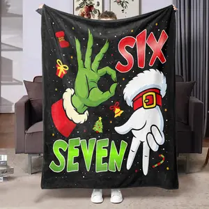 Funny Christmas Gesture Flannel Blanket, Soft Warm Multi-Purpose Throw for Sofa Bed Office Shawl Camping Travel, Creative Holiday Gift, Letter Print Blanket