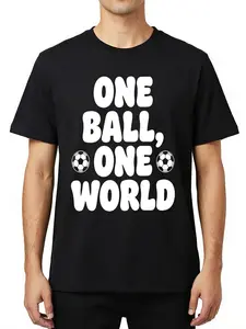 Men's Soccer Fan T-Shirt, 'one Ball, One World' Print, Casual Short Sleeve Top, Perfect Football Gift for Sports Enthusiasts