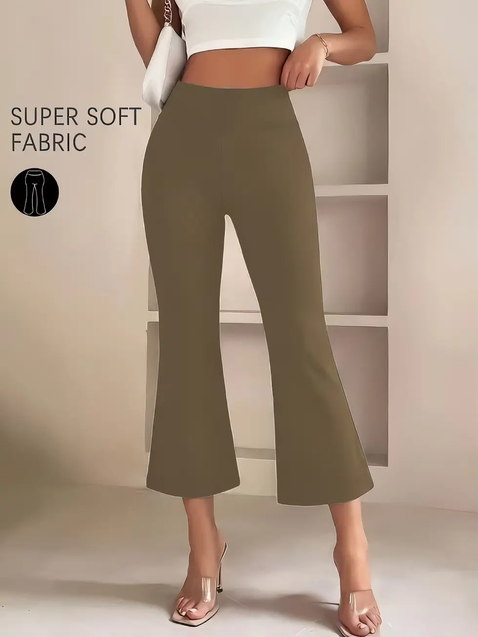 Women's cropped pants, super soft flared pants with tummy control, non-see-through sports running yoga leggings, women's clothing