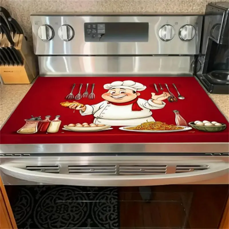 Soft Electric Stove Cover Cook Top Panel Protector Pad, Chef Pattern Design, Scratch Resistant, Easy to Clean, Multi-Purpose Household Kitchen Cover