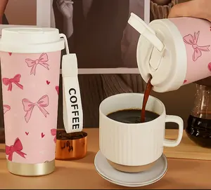 Pink Bow & Hearts Insulated Travel Tumbler