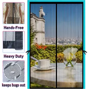 Heavy Duty Magnetic Screen Door with Magnetic Closure & Hands-Free Operation - Black Insect Proof Mesh Panel for Front/ Back Doors, Patio, Sliding Glass Doors - Easy Install, Pet Friendly Door Barrier, Anti-mosquito Retractable Screen Door