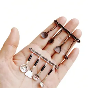 Miniature Kitchen Utensil Set for Dollhouse, 5-Piece Wall Decor Accessories, 1:12 Scale Simulation Cooking Tools, Perfect for Playhouses