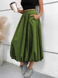 Elegant High-Waisted Midi Dress for Women, Solid Color Design, Versatile for Office and Casual Wear, Comfortable Fit, Suitable for All Occasions