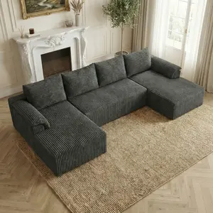 132" Comfortable U-shape Modular Corduroy Sofa Boneless Sectional No Assembly Needed 6 Free PillowsLiving Room Furniture 3 Packages Shipping