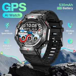 New Smartwatch: Stylish octagonal dial, built-in precision GPS, 3ATM waterproof, voice assistant support, calling function, LED flashlight, 100+ sports modes; compatible with iPhone and Android. Men's Watch & Women's Watch