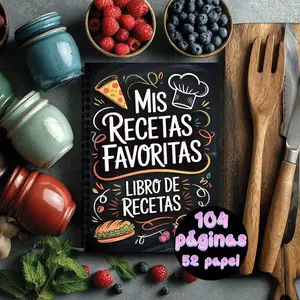 A5 Spanish Recipe Spiral Notebook, Blank Personal Cookbook, Ideal for Home Cooking, Baking, Fashionable Gift for Food Lovers