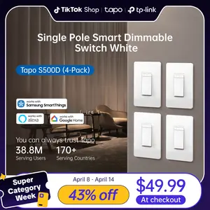 Tapo S500D (4-Pack) – Smart Dimmer Switch | Single Pole | Neutral Wire Required | 2.4 GHz Wi-Fi | Compatible with Alexa & Google Home | UL Certified | No Hub Needed | White