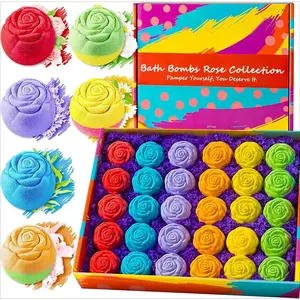 X-BS30 30 Rose-Shaped Bath Bombs – Handmade with Natural Ingredients, 6 Calming Scents, Relaxing Spa Gifts for Women, Men, Teens & Kids – Self Care Gifts for Summer & Birthdays Floral Lavender
