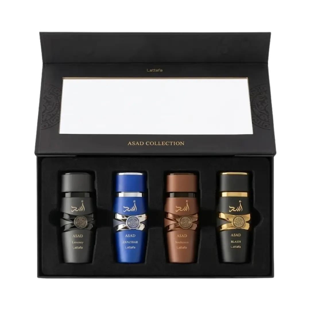 Lattafa Set Asad Collection Asad Zanzibar + Asad Men + Asad Elixir + Asad Bourbon 0.80 Oz Men