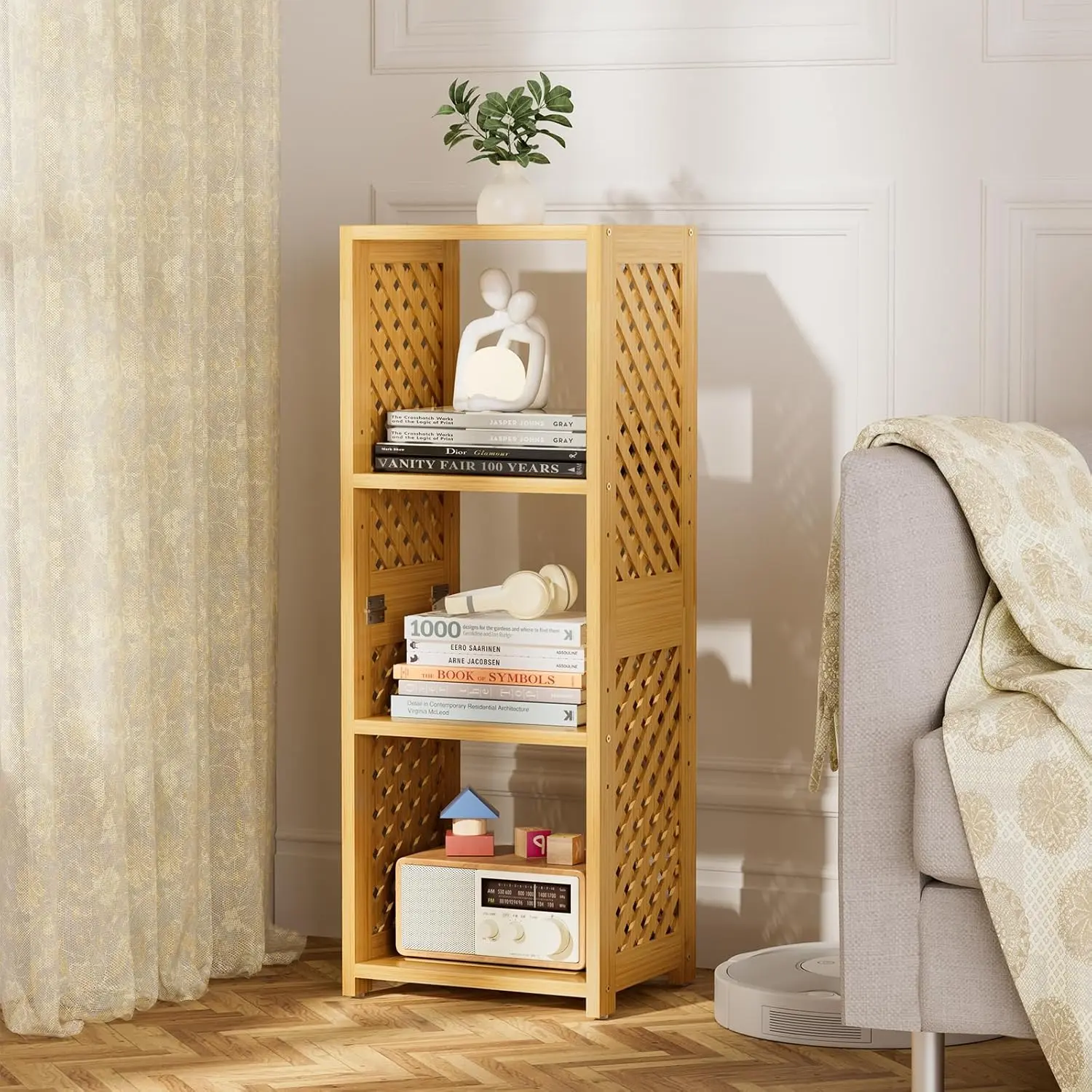 Bamboo 3-Tier Book Shelf - Space-Saving Adjustable Storage Shelves for Home, Office, Bedroom & Living Room
