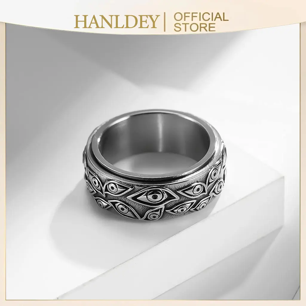 Men Stainless Steel Eye of God Ring Band All Seeing Eye Spinner Rings Silver Vintage Jewelry Size 8 to 12
