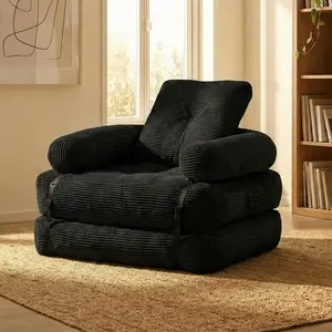 37 inch oversized boneless lounge chair - corduroy/plush fabric, with pillows and armrests | deep seated single sofa bed, high-density sponge cushion U-shaped sleeping lounge chair, suitable for living rooms, apartments, bedrooms |no installation required