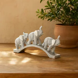 Elephant Silver Polystone Decorative Sculpture