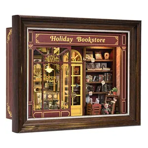 ETKVR ZR03 Book Nook Kit-3D Wooden Puzzle with LED Switch Control & Wall-Mountable Frame,DIY Miniature House for Beginners,Bookshelf/Tabletop/Wall Decor for Craft Lovers,Dollhouse Gift,Holiday Bookstore