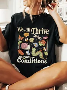 New 2026 Spring/Summer T-Shirt: Special Education Teacher T-Shirt, Mental Health T-Shirt, "We Thrive Under Different Conditions" Unisex Short-Sleeve Classic Heavyweight Printed T-Shirt, Women's Casual Short-Sleeve Top, Casual and Comfortable