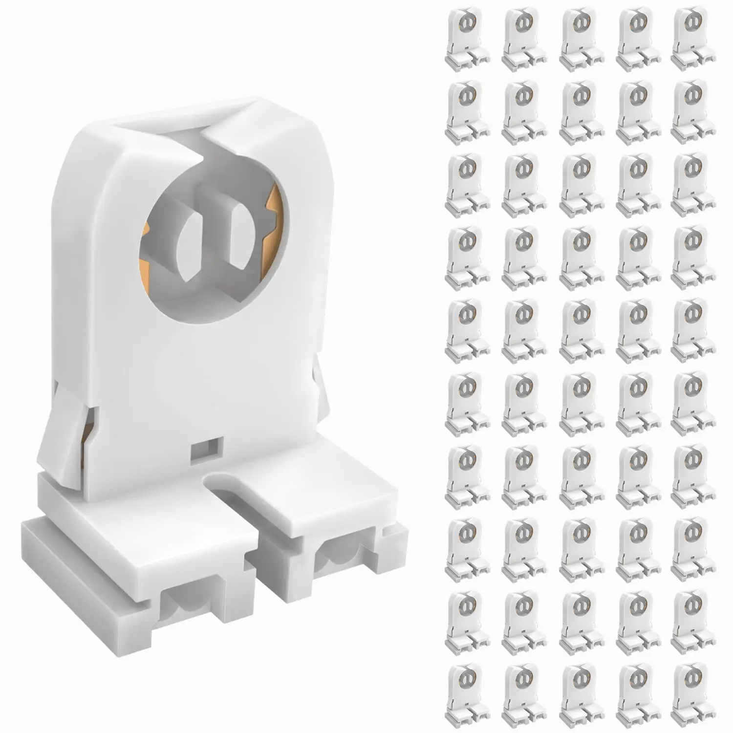 Non-Shunted LED Tombstones (Pack of 50) - UL Listed Turn-Type T8 Lamp Holder, G13 Medium Bi-Pin Socket for Programmed Start Ballasts, T10/T12 LED Fluorescent Tube Replacement, 18 Gau Power Wires for Closet, Office, Basement, 50-Pack