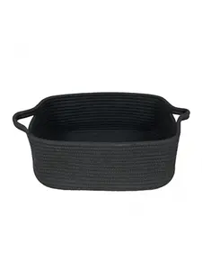 Woven Cotton Rope Storage Basket with Handles for Organizing Shelves Closet Small Cat Dog Pet Toy Baskets Box Bin Decorative Rectangle Baby Nursery basket Gift basket Empty(white)