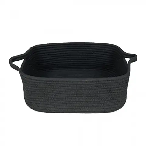 Woven Cotton Rope Storage Basket with Handles for Organizing Shelves Closet Small Cat Dog Pet Toy Baskets Box Bin Decorative Rectangle Baby Nursery basket Gift basket Empty Portable Storage Basket