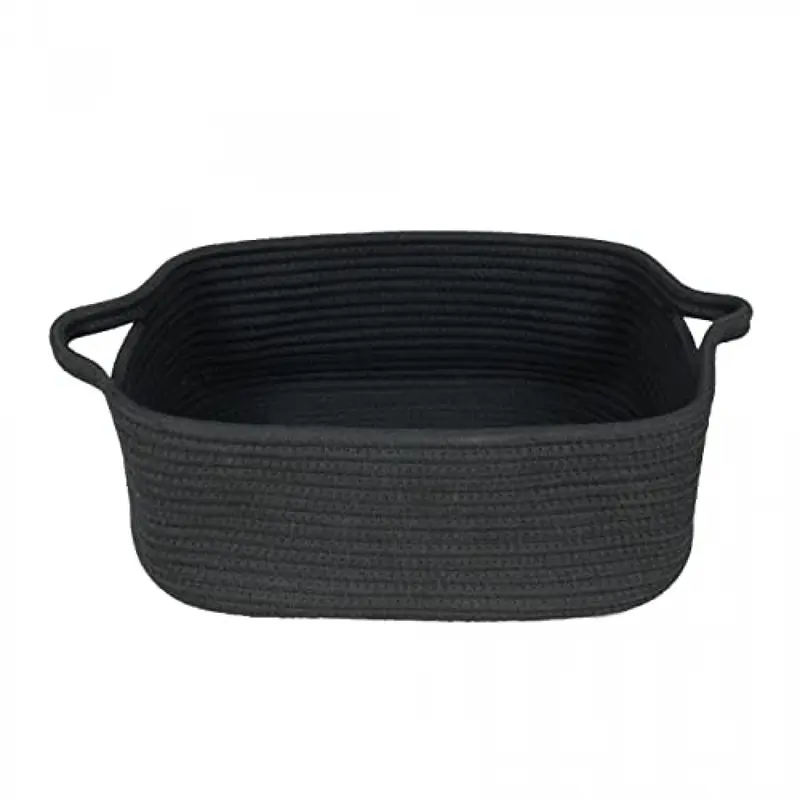 Woven Cotton Rope Storage Basket with Handles for Organizing Shelves Closet Small Cat Dog Pet Toy Baskets Box Bin Decorative Rectangle Baby Nursery basket Gift basket Empty Portable Storage Basket