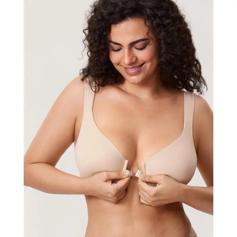 DELIMIRA Women's Full Coverage Front Closure Plunge Bra Underwire No Padded