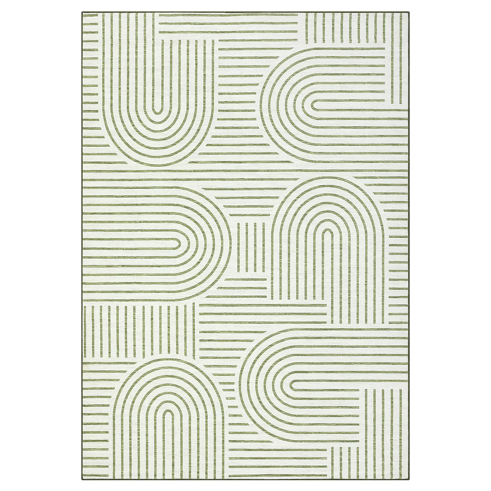 9 x 12 ft Low-Pile Polyester Cashmere Green Rectangular Grippy Roll-Out Area Rug, Foldable Geometric Print Modern Washable, for Living Room Decor, Hallway Use, Rugs For Living Room, Living Room Rugs