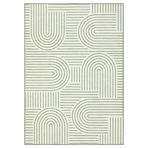 9 x 12 ft Low-Pile Polyester Cashmere Green Rectangular Grippy Roll-Out Area Rug, Foldable Geometric Print Modern Washable, for Living Room Decor, Hallway Use, Rugs For Living Room, Living Room Rugs