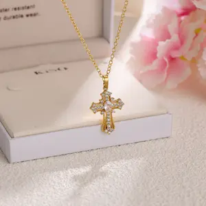 Hot-selling Gold-plated Diamond-encrusted Cross Necklace Personalized Niche Accessories Women's High Sense Retro Punk Cross Necklace second sunday jewelry