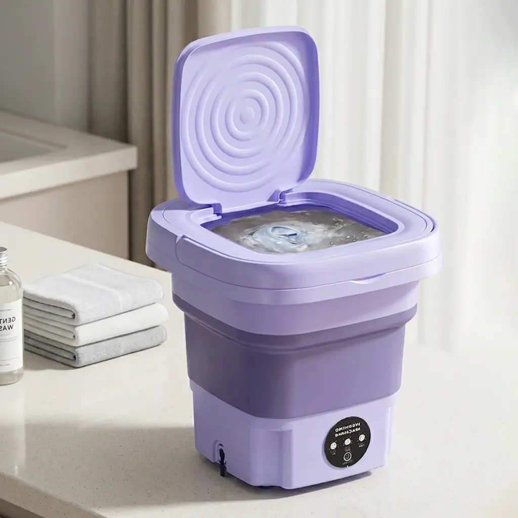 8L Foldable Portable Mini Electric Washing Machine with Spin-Dry Basket, Compact Laundry Bucket for Underwear, Socks & Small Loads, Space-Saving Apartment Stuff for Dorm, RV Home Laundry Care Gear