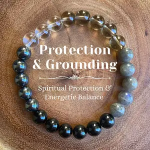Protection & Grounding Bracelet Spiritual Protection & Energetic Balance Healing Crystal Bead Gorgeous Stone Gemstone Jewelry Energy Healing Love Girlfriend Boyfriend Souvenir Valentine Mother Anniversary New Year Christmas Halloween Birthday Gift
