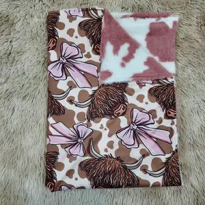 Highland cow bow print baby girls blankets