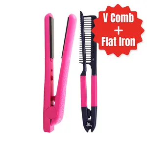 Straightening Bundle – HerStyler Straightening Comb Pink + Colorful Seasons Flat Iron Pink